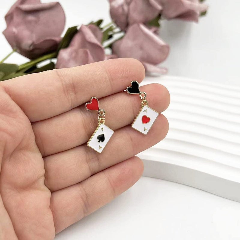 CSIYANJRY99 Queen of Hearts Earrings for Women Red Heart Poker Clock Drop Earrings Asymmetric Queen of Hearts Costume Women Accessories - Image 3